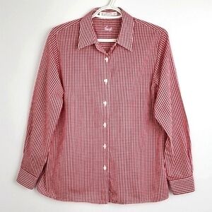 Foxcroft Women's Red White Plaid Gingham Cotton Blend Button Up Shirt Sz 10p